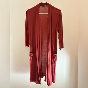 Olivia Blu Rust Long Cardigan | Women Small | Open Front Lightweight Duster